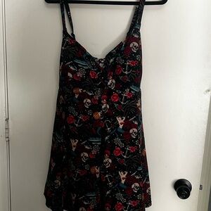 Torrid Black swim Dress with Floral and Skull Design